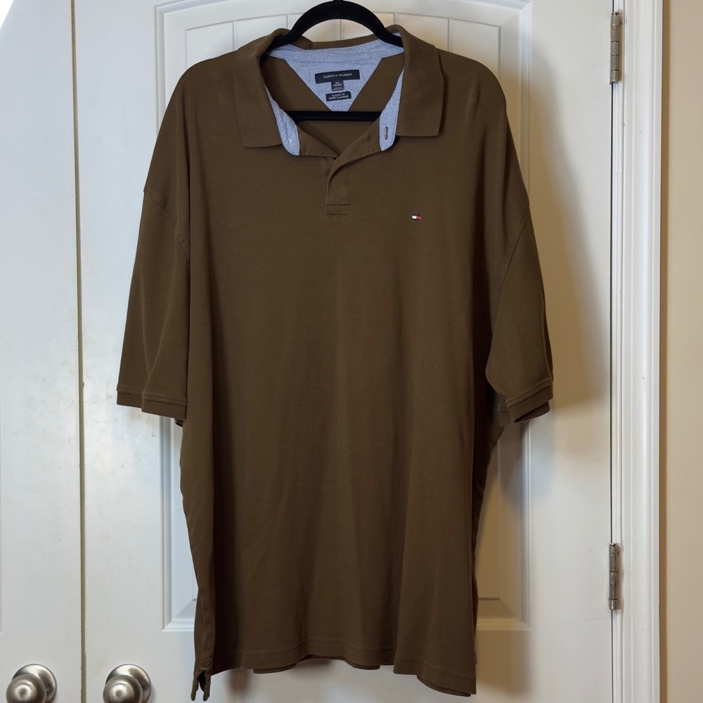 Tommy Hilfiger Mens 4XL Brown Classic Fit Short Sleeve Pique Polo Shirt Logo - Picture 2 of 9